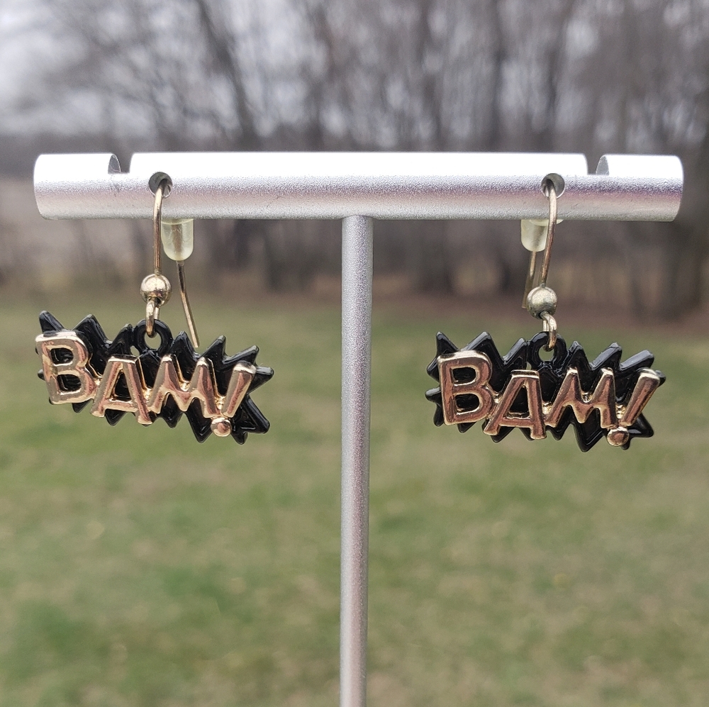 72. Black and Gold 'BAM' Earrings
